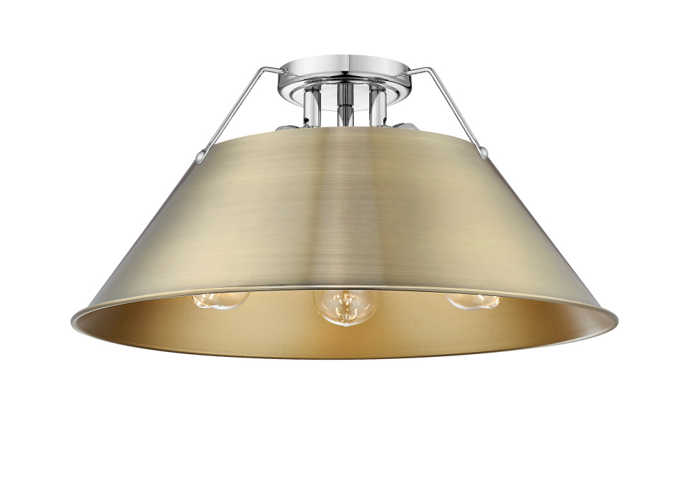 Yep by Golden Lighting Orwell 3-light Flush Mount in Chrome and Aged Brass shade